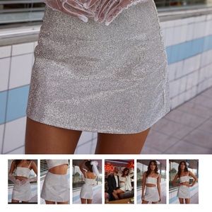 NEVER BEEN WORN Shira Silver Rhinestone Mini Skirt